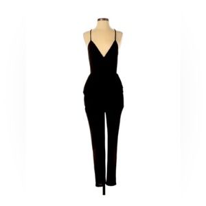 Jumpsuit V-Neck Slim Leg Drape Pockets Black Y2K BCBG